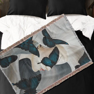 Blue Butterfly Masquerade Elegant Fantasy  Throw Blanket