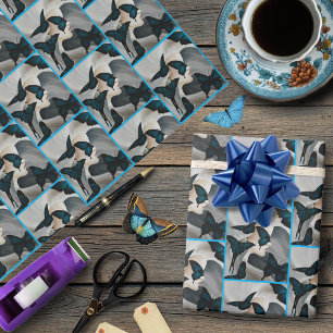 Blue Butterfly Masquerade Elegant Fantasy Wrapping Paper