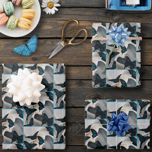 Blue Butterfly Masquerade Elegant Fantasy Wrapping Paper Sheet