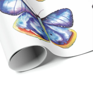Blue Butterfly Matte Wrapping Paper, 30 in x 6 ft Wrapping Paper