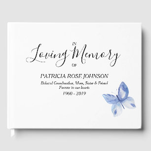 Blue Butterfly Memorial Funeral Remembrance Guest Book