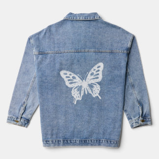 Blue Butterfly Minimal Nature Art by Papil Denim Jacket