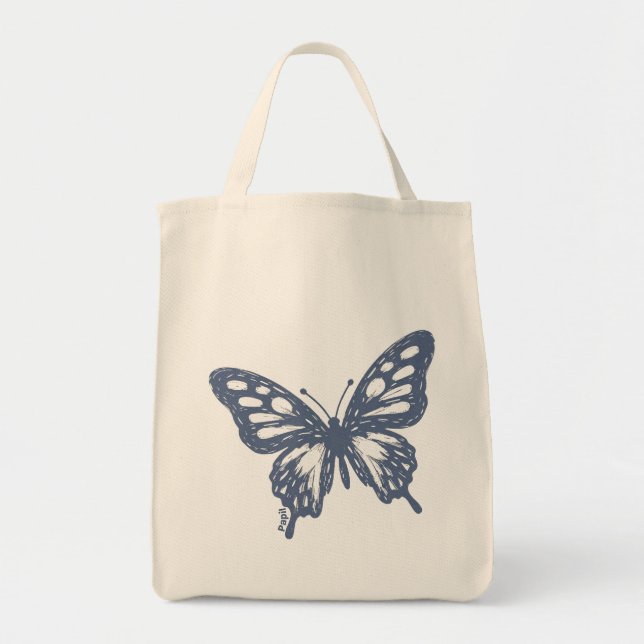 Blue Butterfly Minimal Nature Art by Papil Tote Bag (Front)