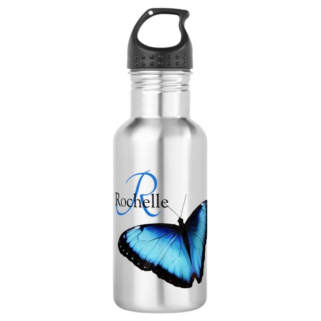 Blue Butterfly Monogram 532 Ml Water Bottle (Front)