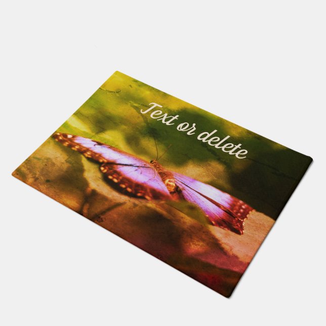 Blue Butterfly Nature Abstract Personalised Doormat (Angled)