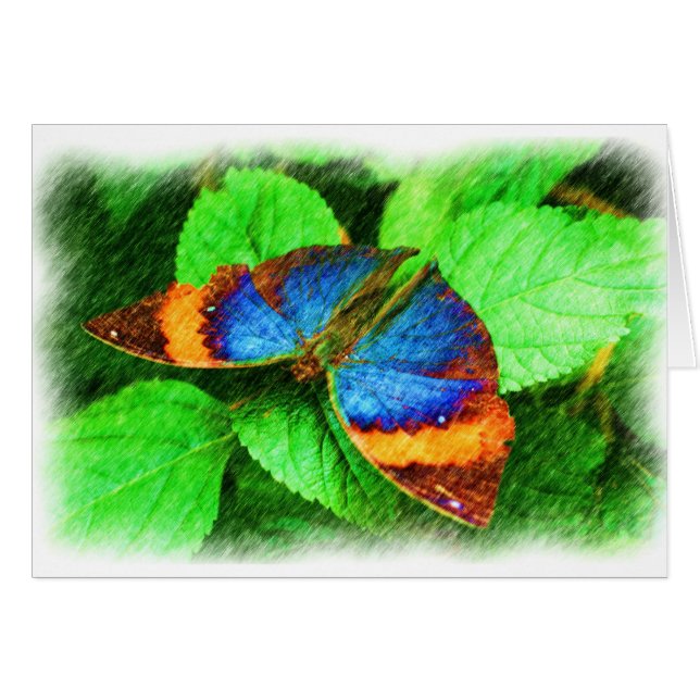 Blue Butterfly Nature Art Card (Front Horizontal)