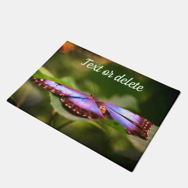 Blue Butterfly Nature Close Up Personalised Doormat (Angled)