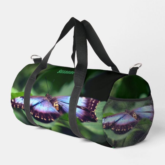 Blue Butterfly Nature Personalised Duffle Bag (Right Corner)