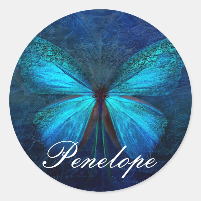 Blue Butterfly of Joy & Luck Classic Round Sticker (Front)