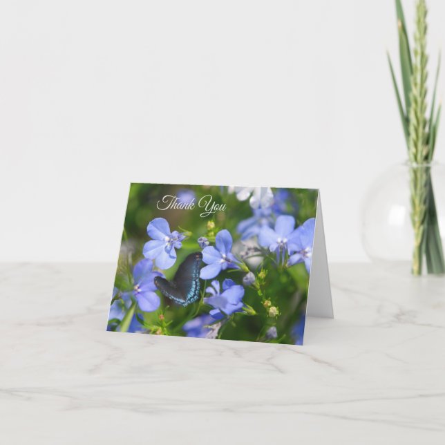 Blue Butterfly on a Blue Flower Card (Front)