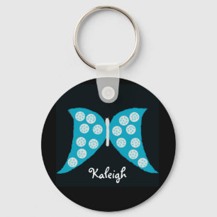 Blue Butterfly on Black Personalized Keychain