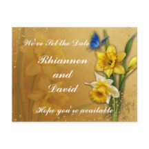 Blue Butterfly on Daffodil  Save the Date