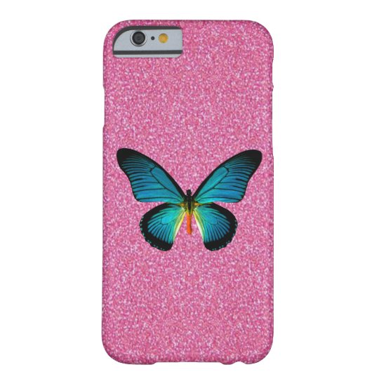 Blue Butterfly On Pink Glitter iPhone 6 Case