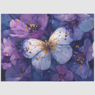 Blue Butterfly on Purple Flowers Tissue Paper