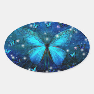 Blue Butterfly Oval Sticker