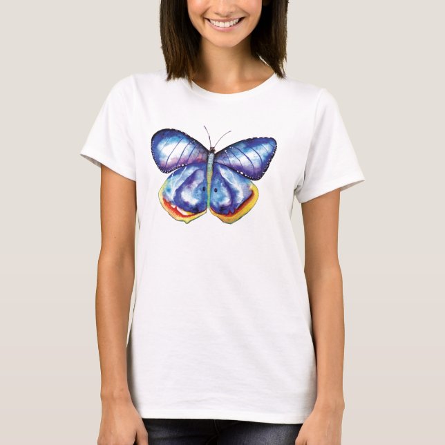 Blue Butterfly Painting Basic T-Shirt, White T-Shirt (Front)