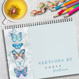 Blue Butterfly Panel Personalized Sketchbook Notebook