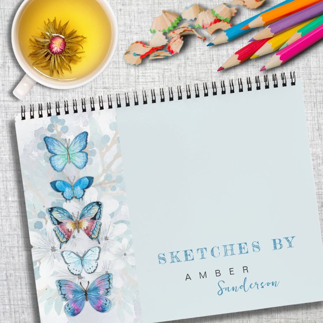 Blue Butterfly Panel Personalized Sketchbook Notebook (Creator Uploaded)
