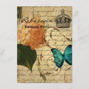 blue butterfly paris scripts french botanical invitation