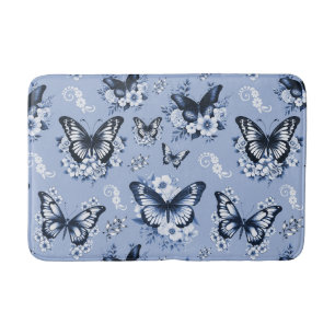 Blue Butterfly Pattern Bath Mat
