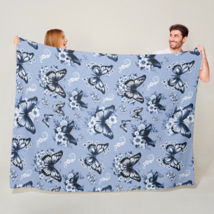 Blue Butterfly Pattern Fleece Blanket