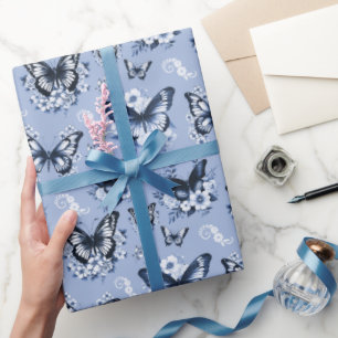 Blue Butterfly Pattern Gift Wrapping Paper