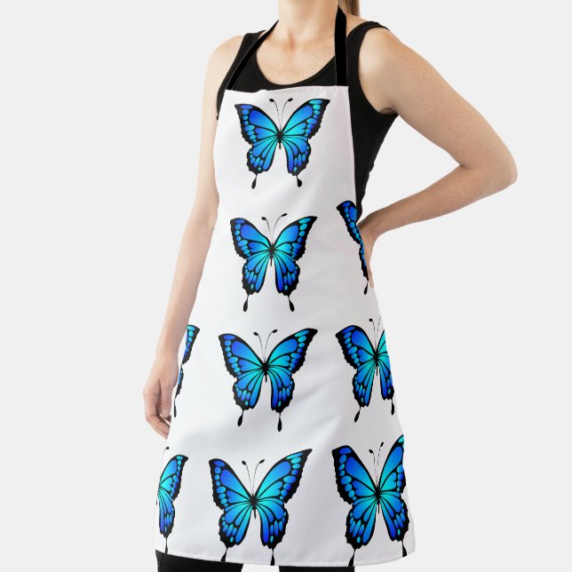 Blue Butterfly Pattern Kitchen Apron  (Insitu)