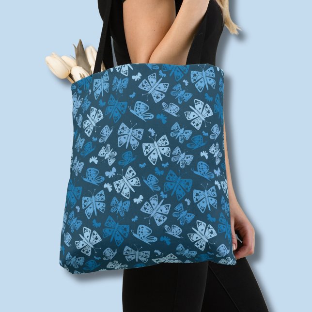 Blue butterfly pattern tote bag (Blue butterfly pattern tote bag)