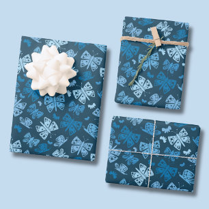 Blue butterfly pattern wrapping paper sheet