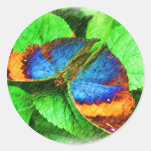 Blue Butterfly Pencil Art  Classic Round Sticker