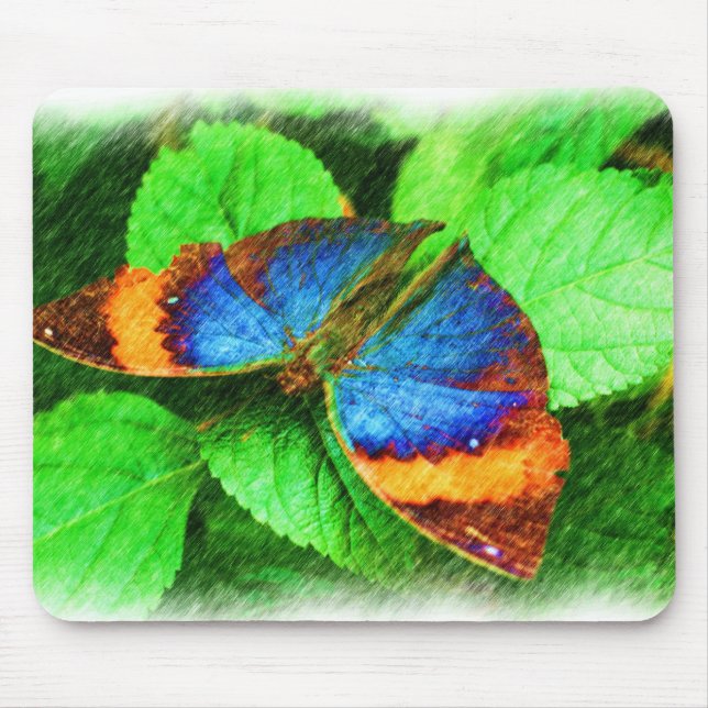 Blue Butterfly Pencil Art Mouse Mat (Front)