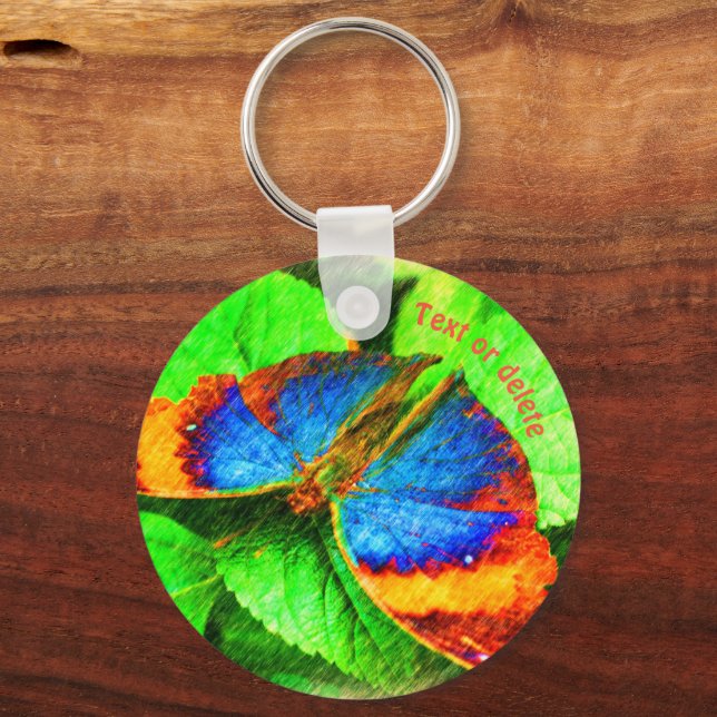 Blue Butterfly Pencil Art Personalised Key Ring (Front)