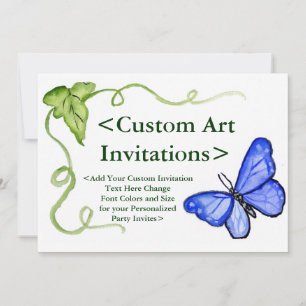 Blue Butterfly Personalised Art Invitations
