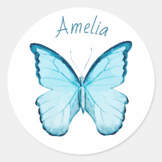 Blue butterfly personalised name template sticker