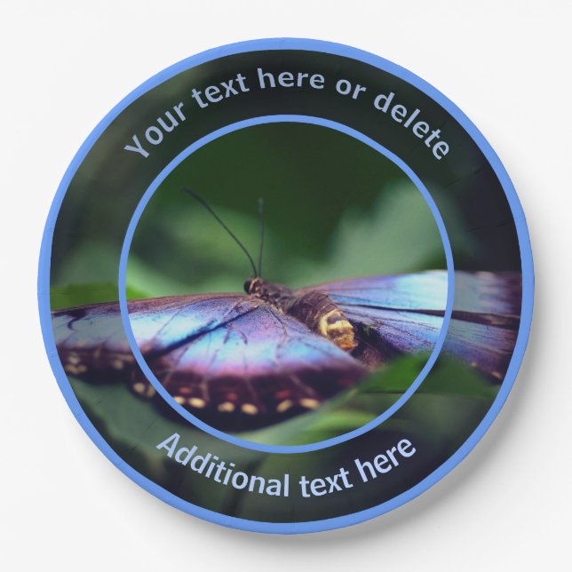Blue Butterfly Personalised Party   Paper Plate (Front)