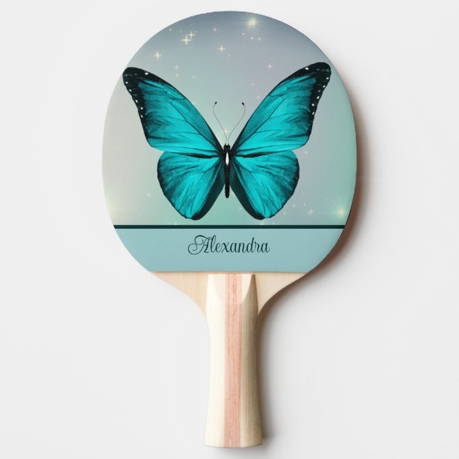 Blue Butterfly Personalised Ping Pong Paddle (Front)