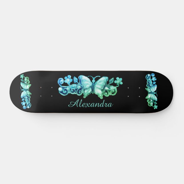 Blue Butterfly Personalised Skateboard (Horz)