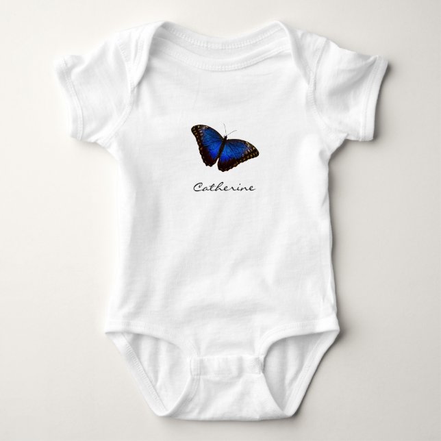Blue Butterfly Personalised with Name Baby Bodysuit (Front)