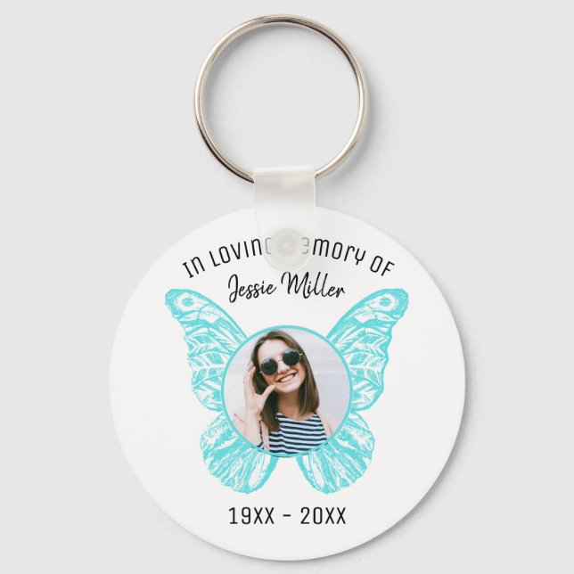 Blue Butterfly Photo Memorial Keychain (Front)