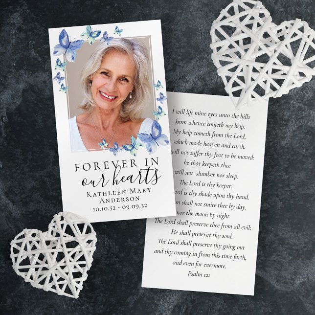 Blue Butterfly Photo Memorial Prayer Card (Creator Uploaded)