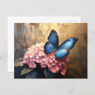 Blue Butterfly Pink Blooms Postcard
