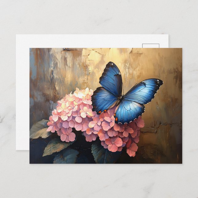 Blue Butterfly Pink Blooms Postcard (Front/Back)