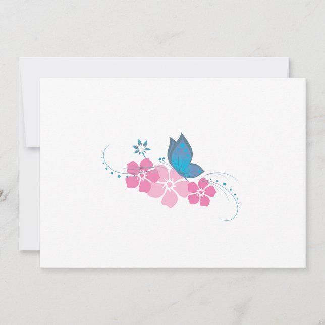 blue butterfly, pink flowers (Front)