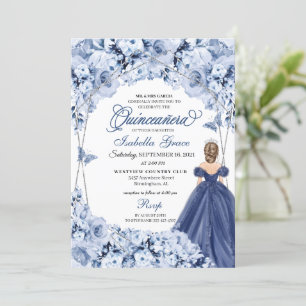 Blue Butterfly Princess Tiara Gown Quinceañera Invitation
