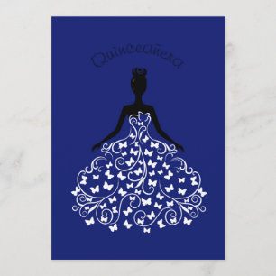 Blue Butterfly Quinceanera Ball Gown Invitation