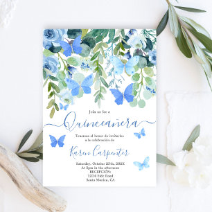Blue Butterfly Quinceañera Sweet 15 Birthday Invitation