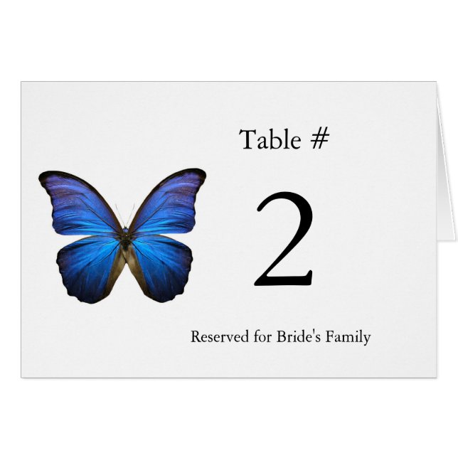 Blue Butterfly Reception Table Number (Front Horizontal)
