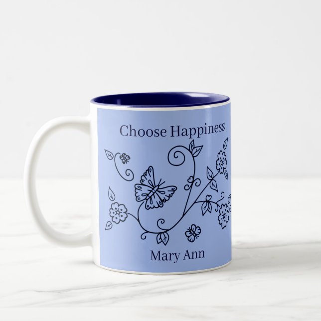 Blue Butterfly Reminder Mug (Left)