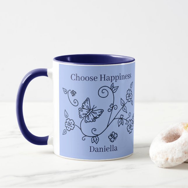 Blue Butterfly Reminder Mug (With Donut)