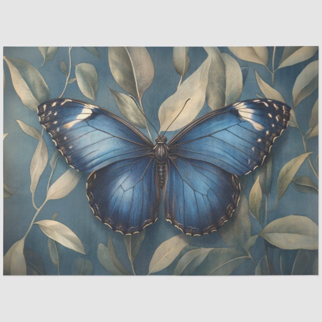 Blue Butterfly Resting on Foliage Decoupage Tissue Paper (Front)